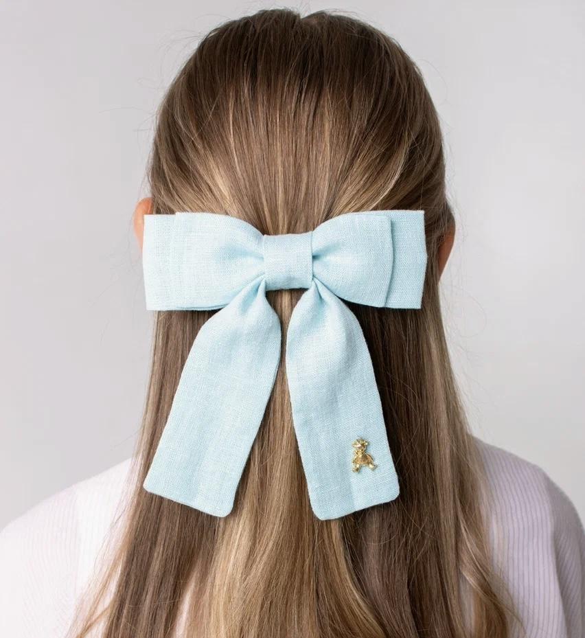 Бант на заколке льняной «Lilly». цвет: голубой