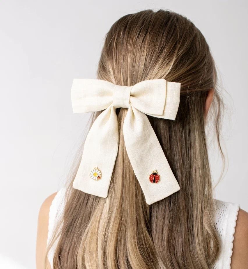 Бант на заколке льняной «Lilly ladybug»