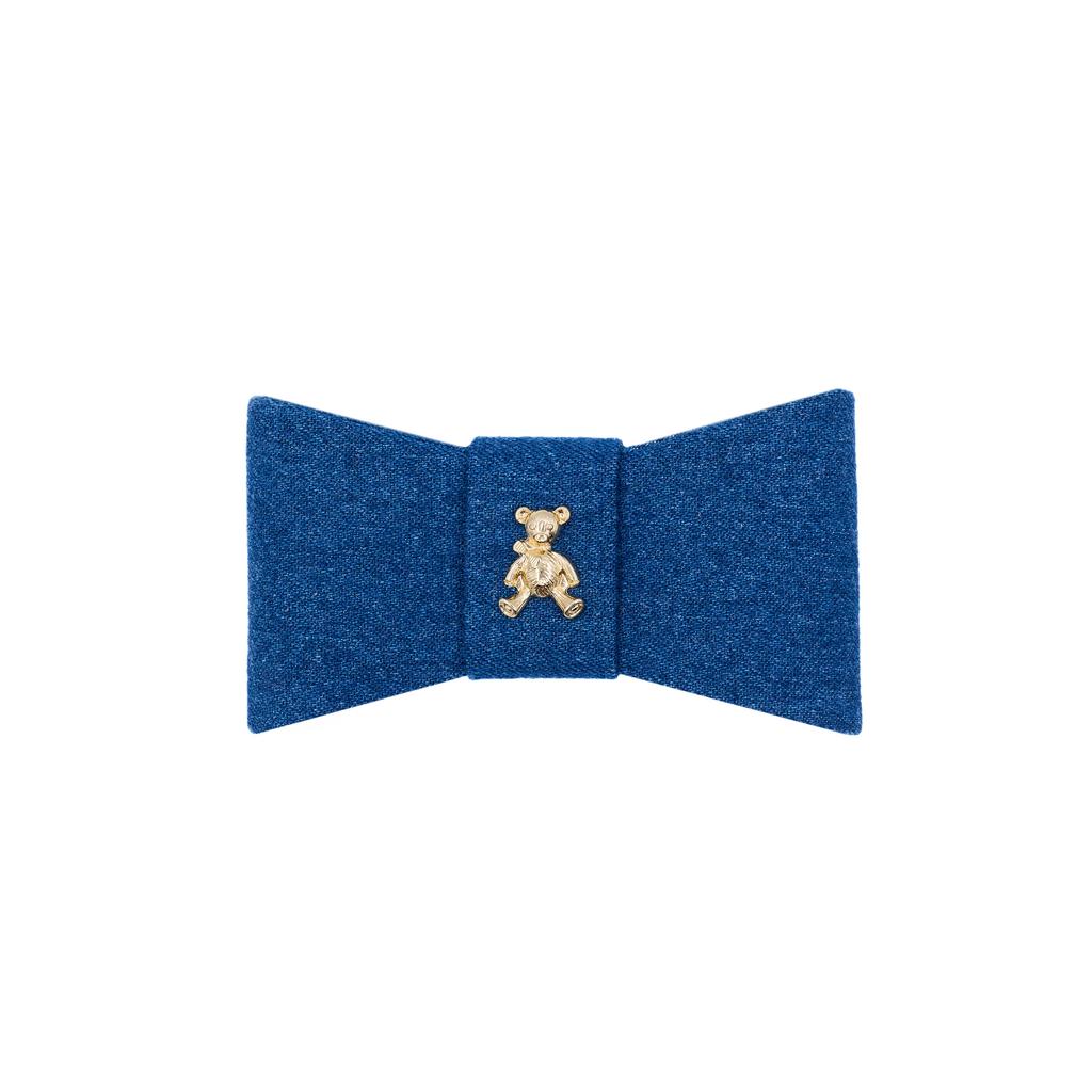 Бант на заколке "Betty gold bear XS" цвет: джинсовый