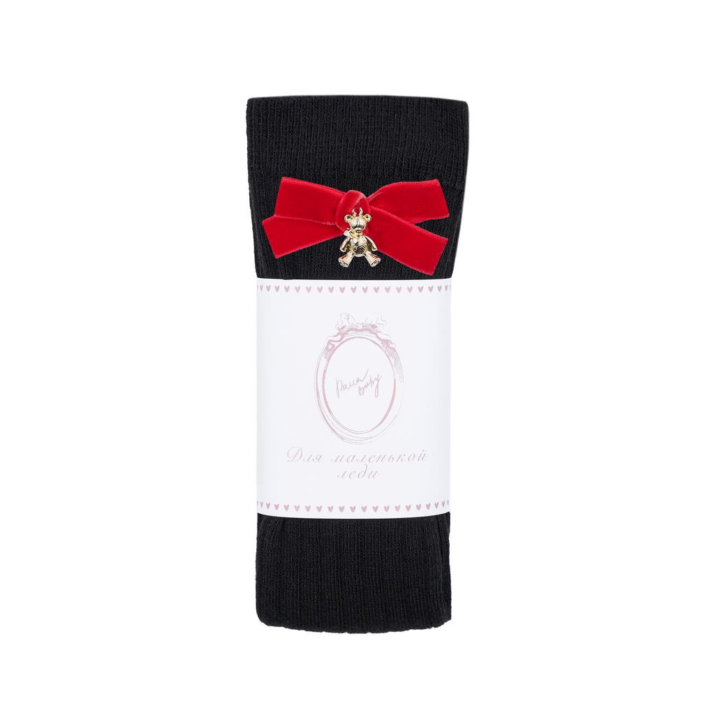 Гольфы RIB "Золотой мишка с бархатным бантиком XS" цвет: черные/красный