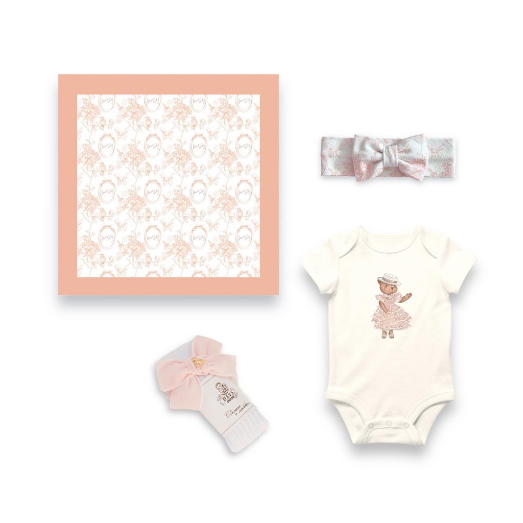 Набор для малышки из 4 предметов с тонкой пеленкой Classic Vintage + боди Flora розовая пудра