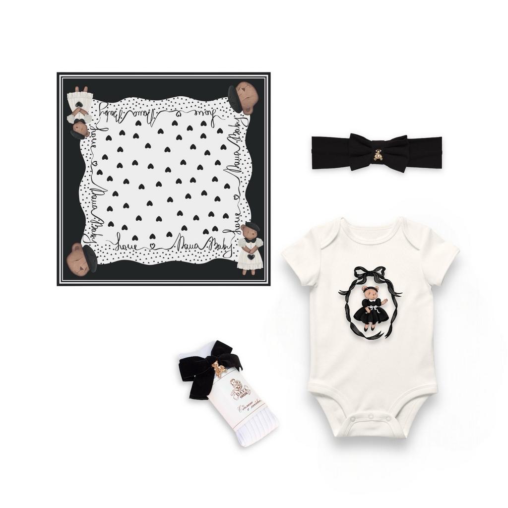 Набор для малышки из 4 предметов с тонкой пеленкой Love is + боди Bonny Vintage черный