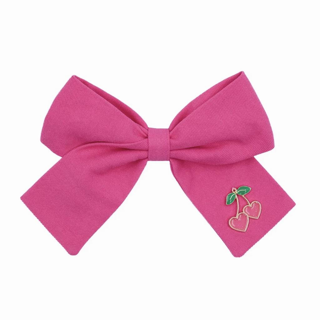 Бант из денима на заколке «Luxe Denim Cherry Pink» цвет: ярко-розовый