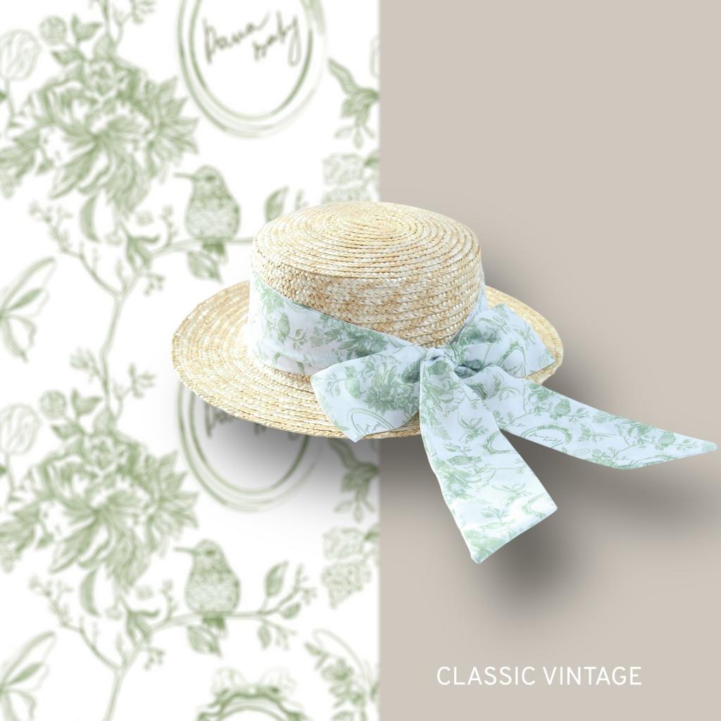 Шляпа-канотье "Classic Vintage" цвет: оливковый/белый