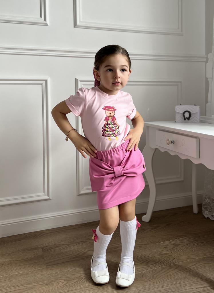 Комплект для девочки  "BOW PINK SHARLOTTE" (юбка трикотажная с бантом + футболка)