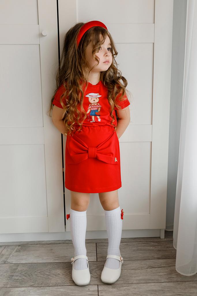 Комплект для девочки "BOW RED STRAWBERRY" (юбка трикотажная с бантом + футболка)