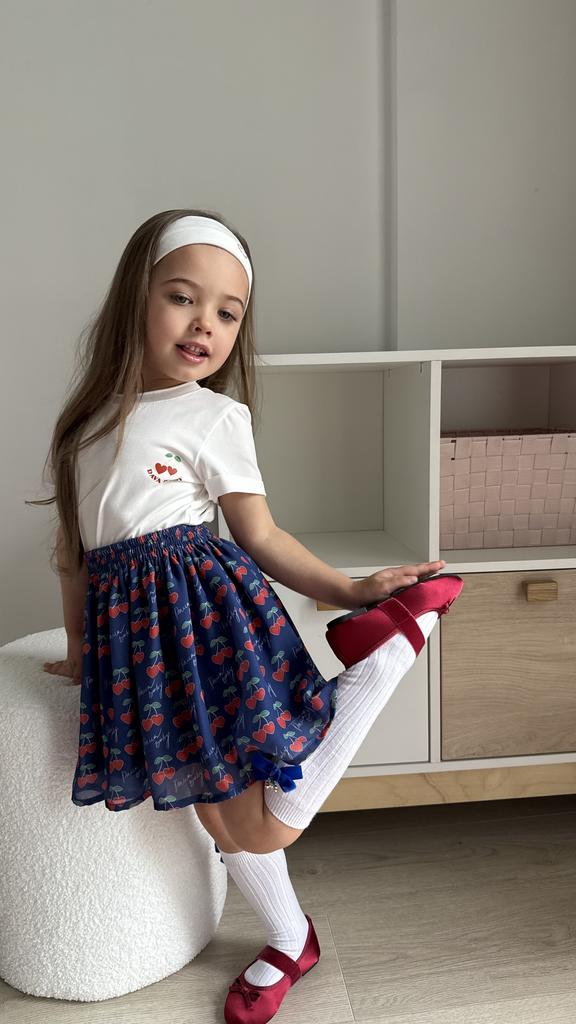 Комплект для девочки  "CHERRY DARK BLUE" (юбка шифоновая + футболка)