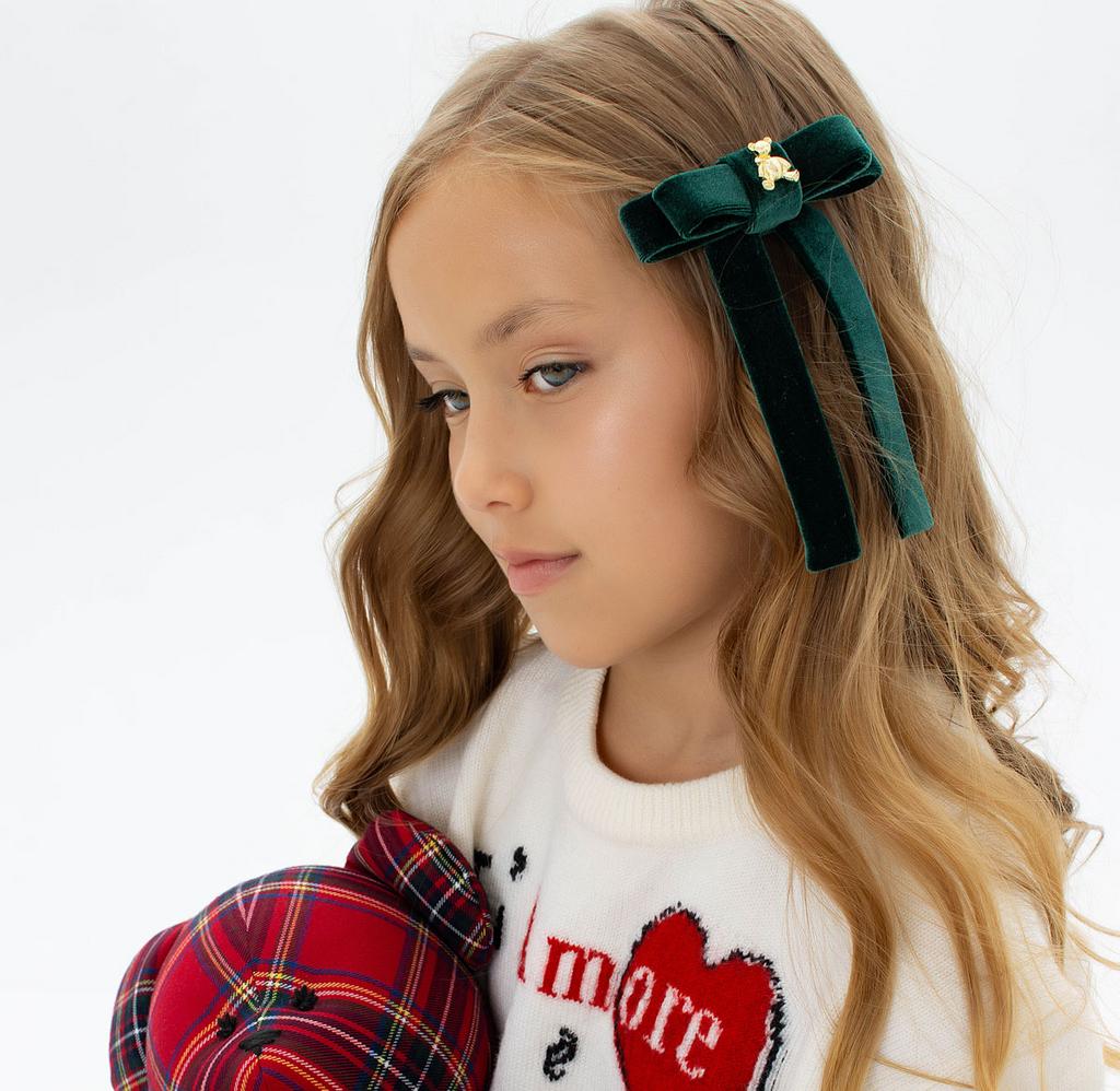 Бант  бархатный на заколке "Bonny mini" цвет: зеленый