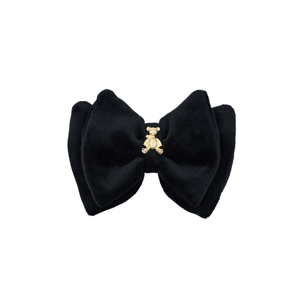 Велюровый бант на заколке Velvet Gold Bear , цвет: черный