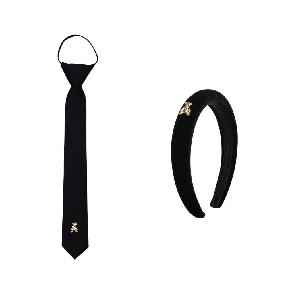 Галстук + бархатный ободок "Золотой мишка" цвет: черный