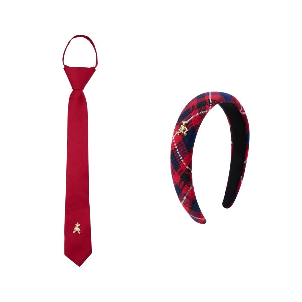 Галстук "Золотой мишка" + ободок Scotland цвет: темно-красный
