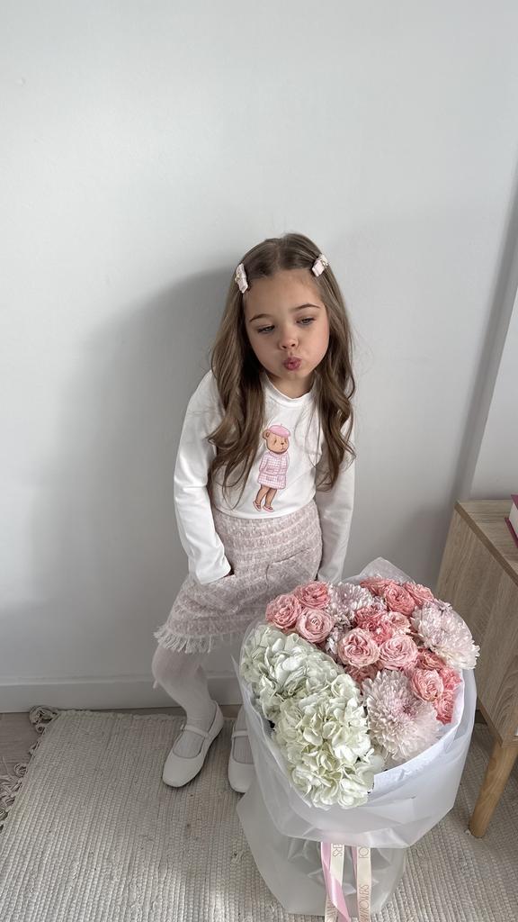 Комплект лонгслив Scotland Darli Pink + твидовая юбка розовая