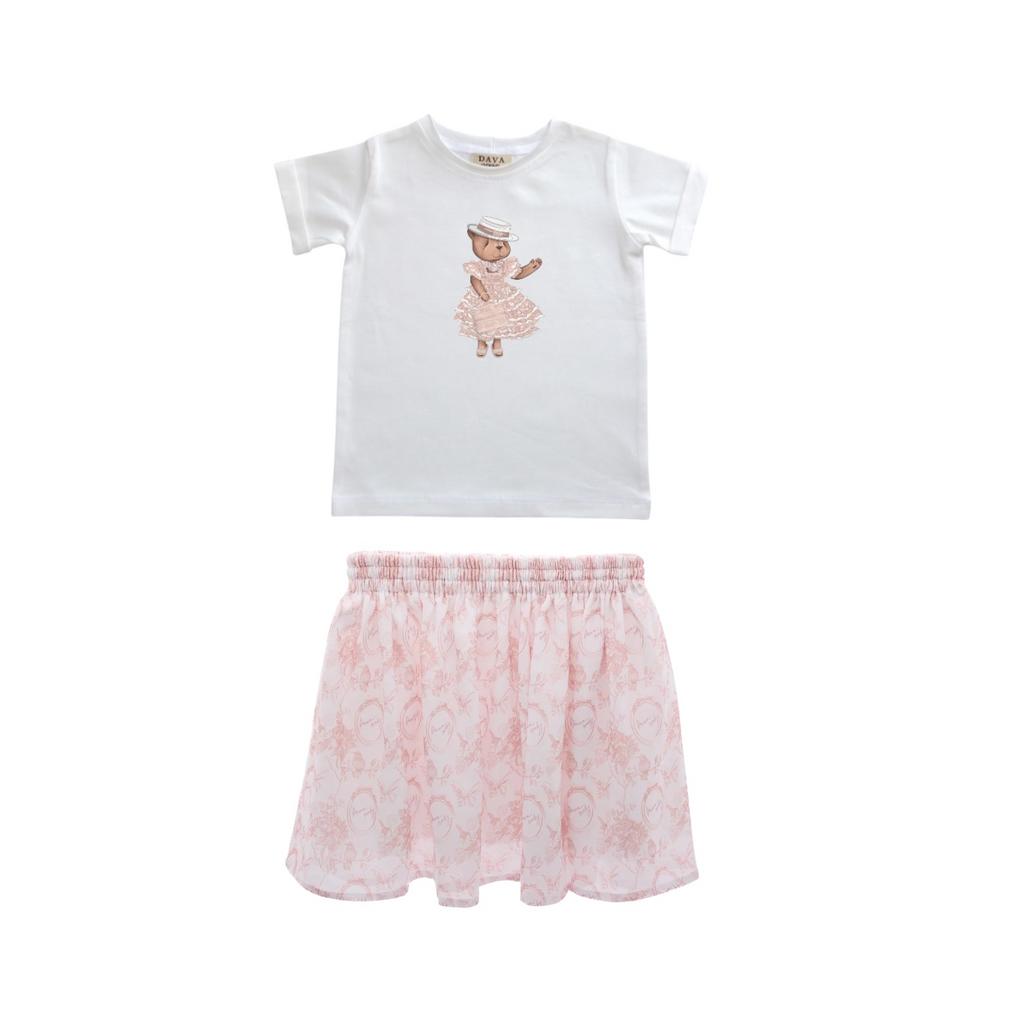 Комплект для девочки "CLASSIC VINTAGE 2" (юбка шифоновая mini  + футболка) цвет: розовая пудра/белый