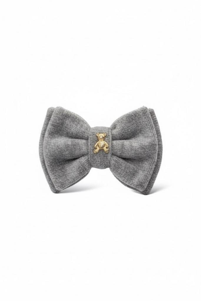Велюровый бант на заколке Velvet Gold Bear , цвет: серый