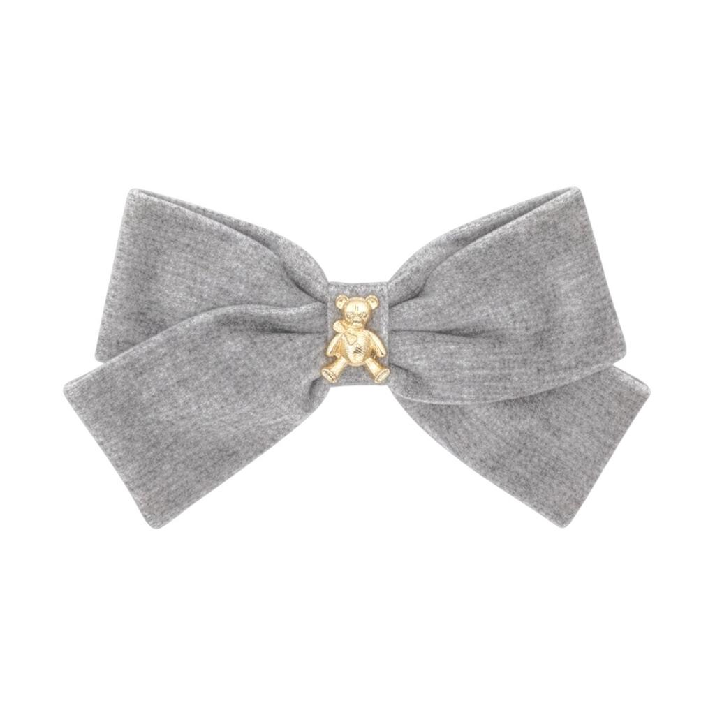 Велюровый бант на заколке Velvet Gold Bear Big Size , цвет: серый
