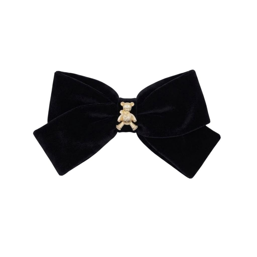 Велюровый бант на заколке Velvet Gold Bear Big Size , цвет: черный
