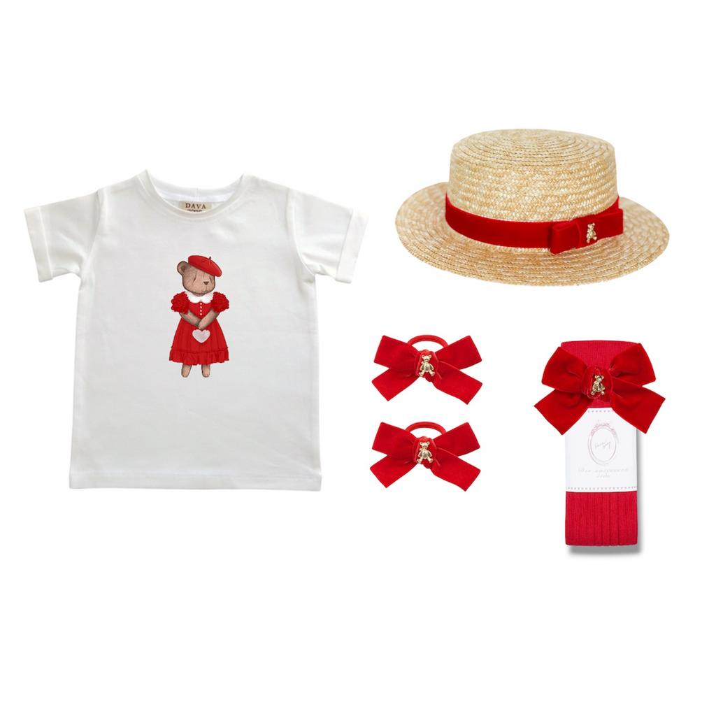 Набор SALE 100 (шляпа-канотье, футболка, гольфы и 2 резинки золотой мишка)