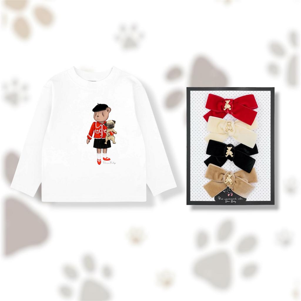 Лонгслив Lika and Betty + набор заколок «Золотой мишка»