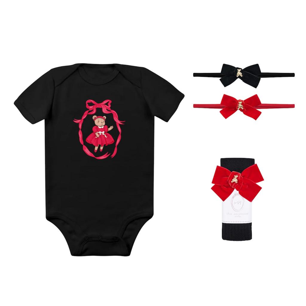 SALE набор Bonny Red Black боди+гольфы+2 повязки