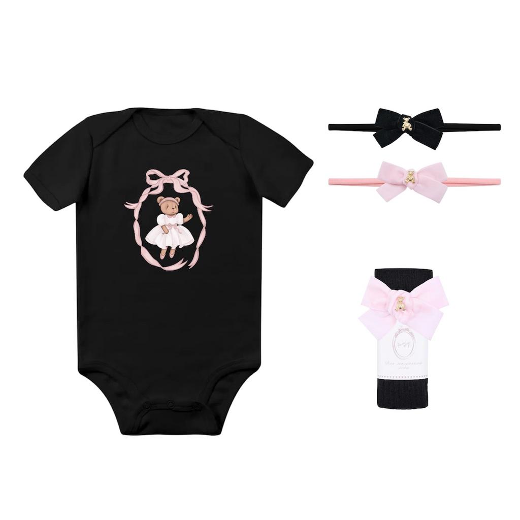 SALE набор Bonny Pink Black боди+гольфы+2 повязки