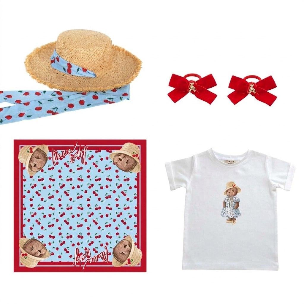 Набор SALE CHERRY  (шляпа, футболка, шелковый платок, 2 резинки)