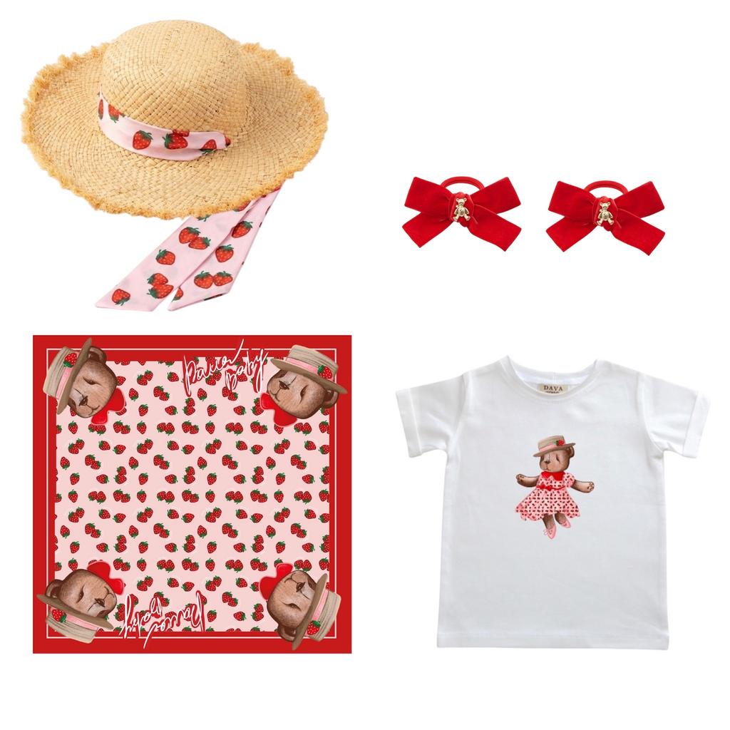 Набор SALE STRAWBERRY (шляпа, футболка, шелковый платок, 2 резинки)