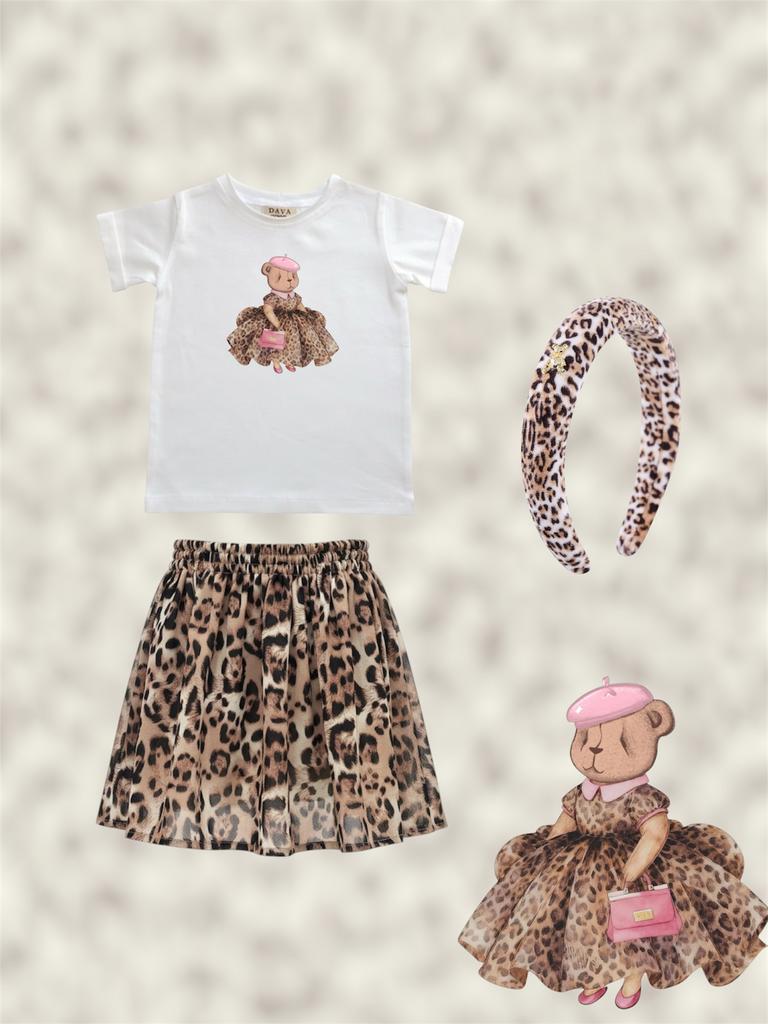 Комплект для девочки Leopard Chic  (юбка+футболка+ободок)