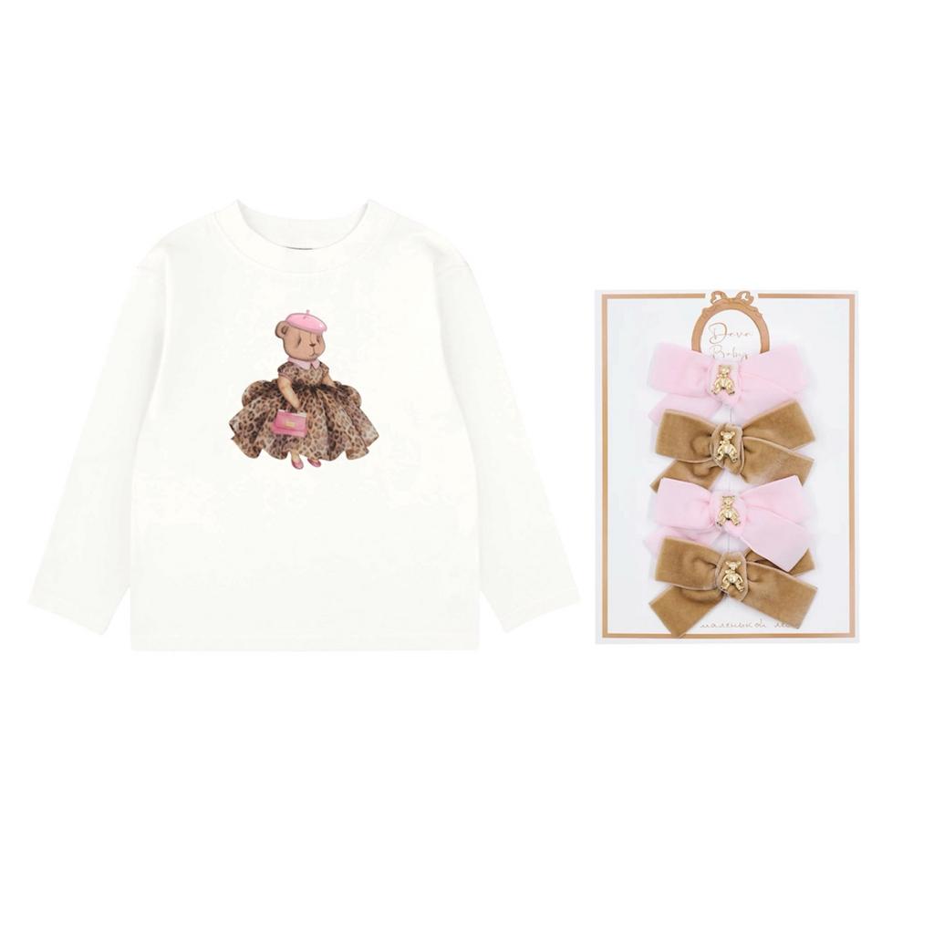 Лонгслив Leopard Chic + набор заколок «Золотой мишка»