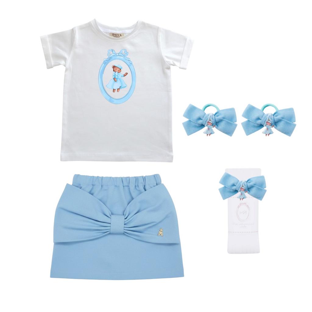 Комплект для девочки BOW SALE SOFIA (юбка, футболка, резинки 2 шт, гольфы) цвет: голубой