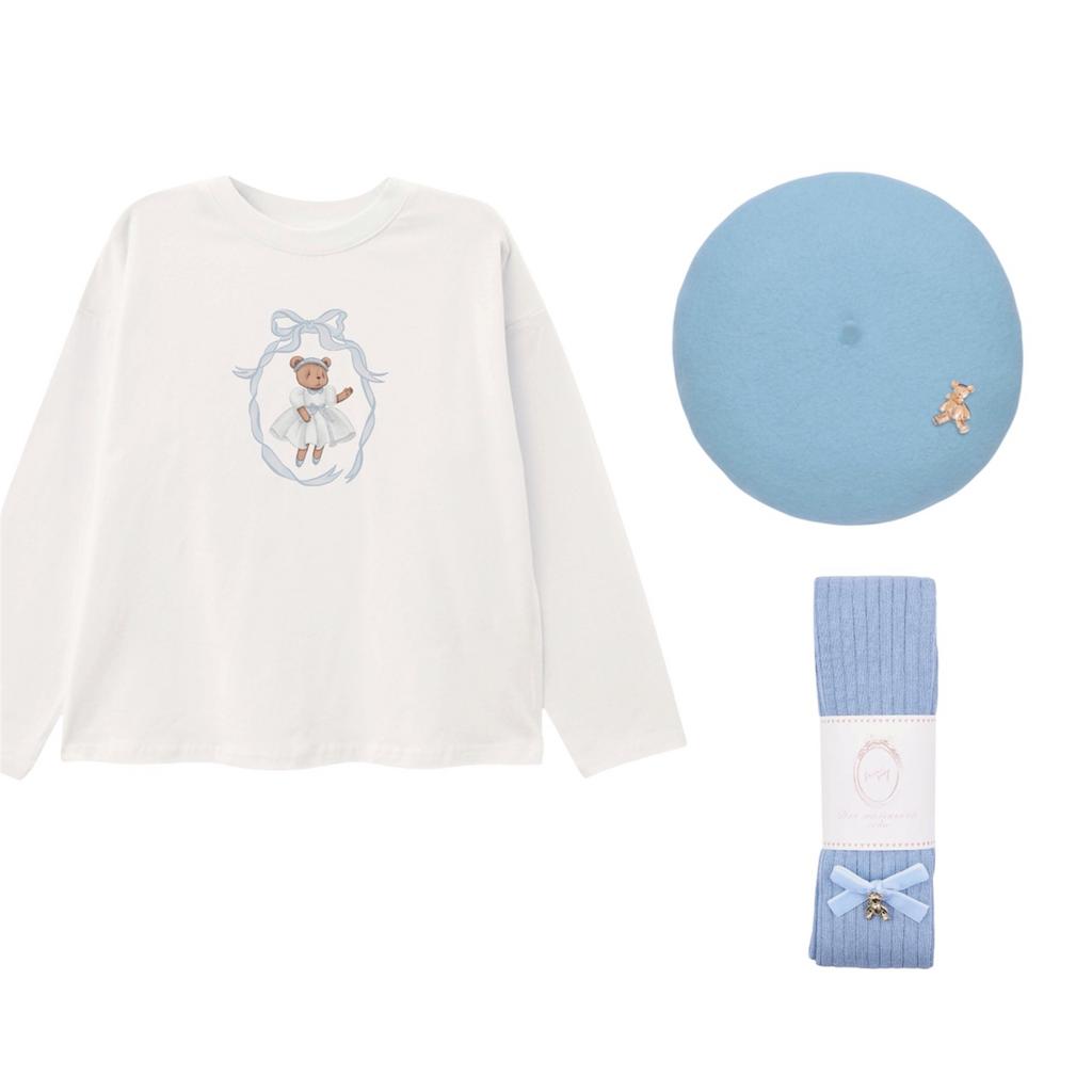 Комплект Sale с беретом Bonny Vintage Blue (берет, лонгслив, колготки)
