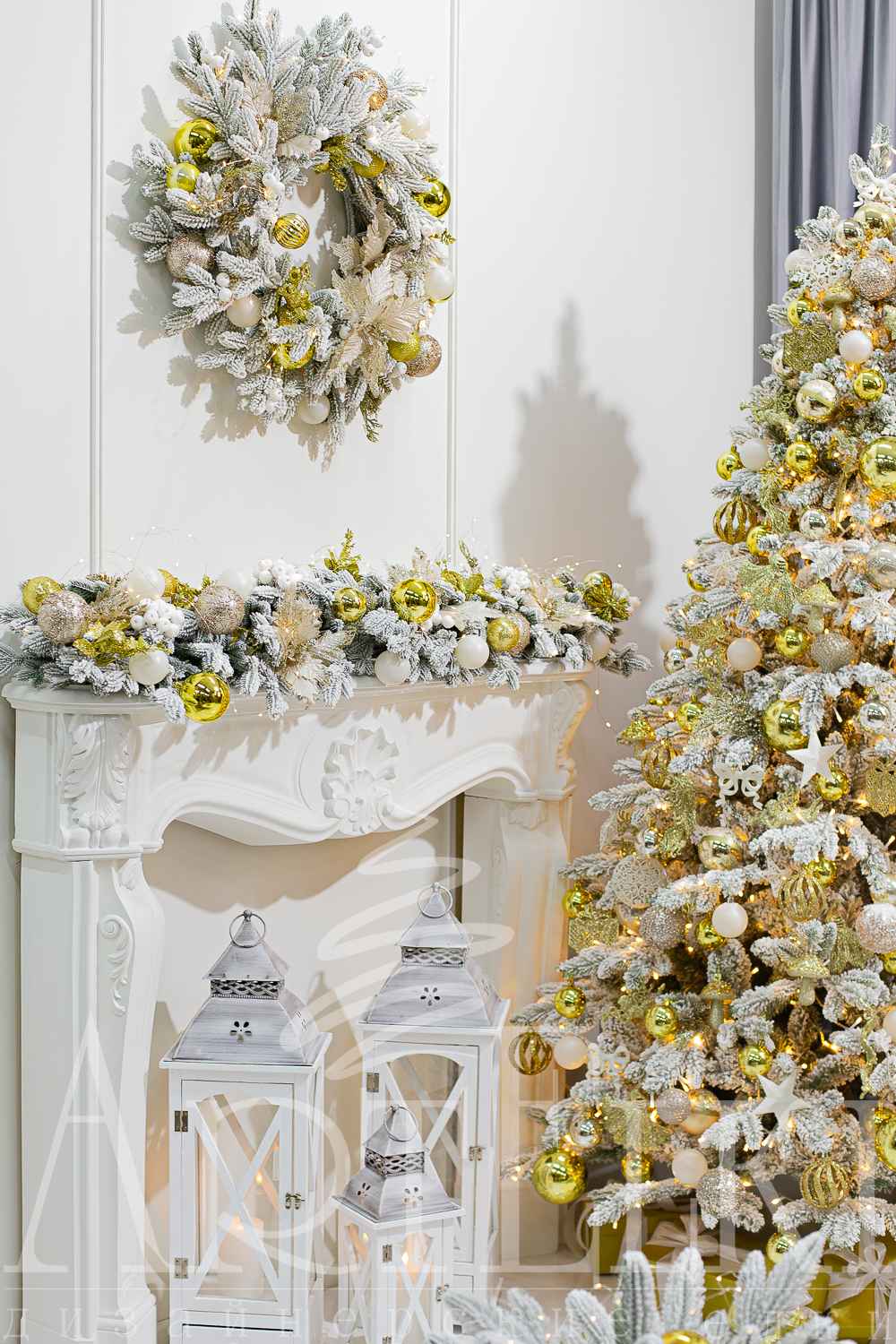 Новогодний декор для дома и офиса, комплект "Снежное золото"