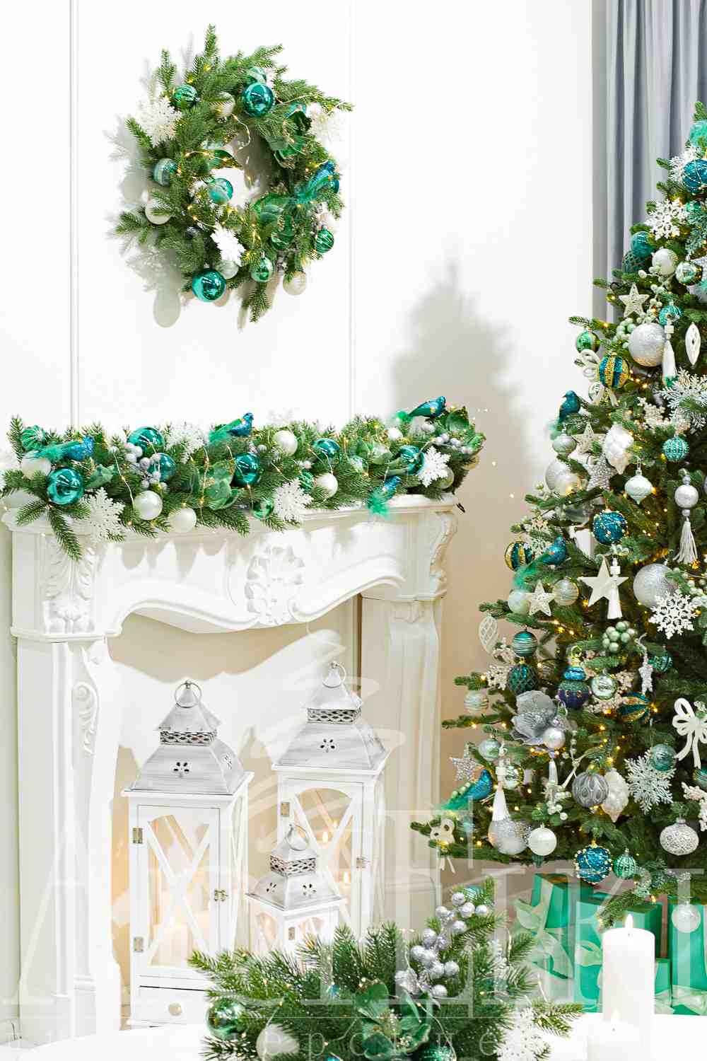 Новогодний декор для дома и офиса, комплект "Изумрудный"