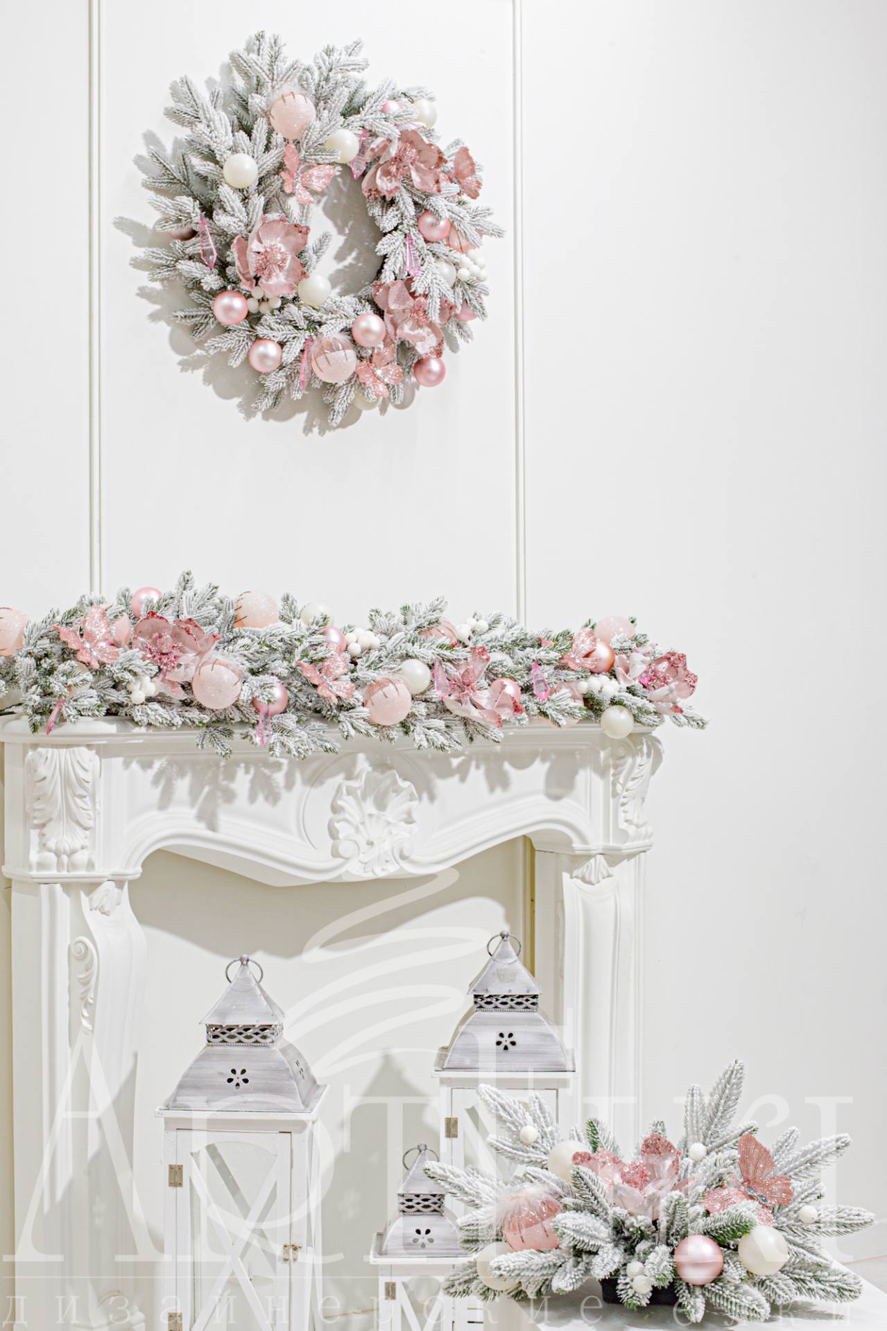 Новогодний декор для дома и офиса, комплект "Розовая пудра"