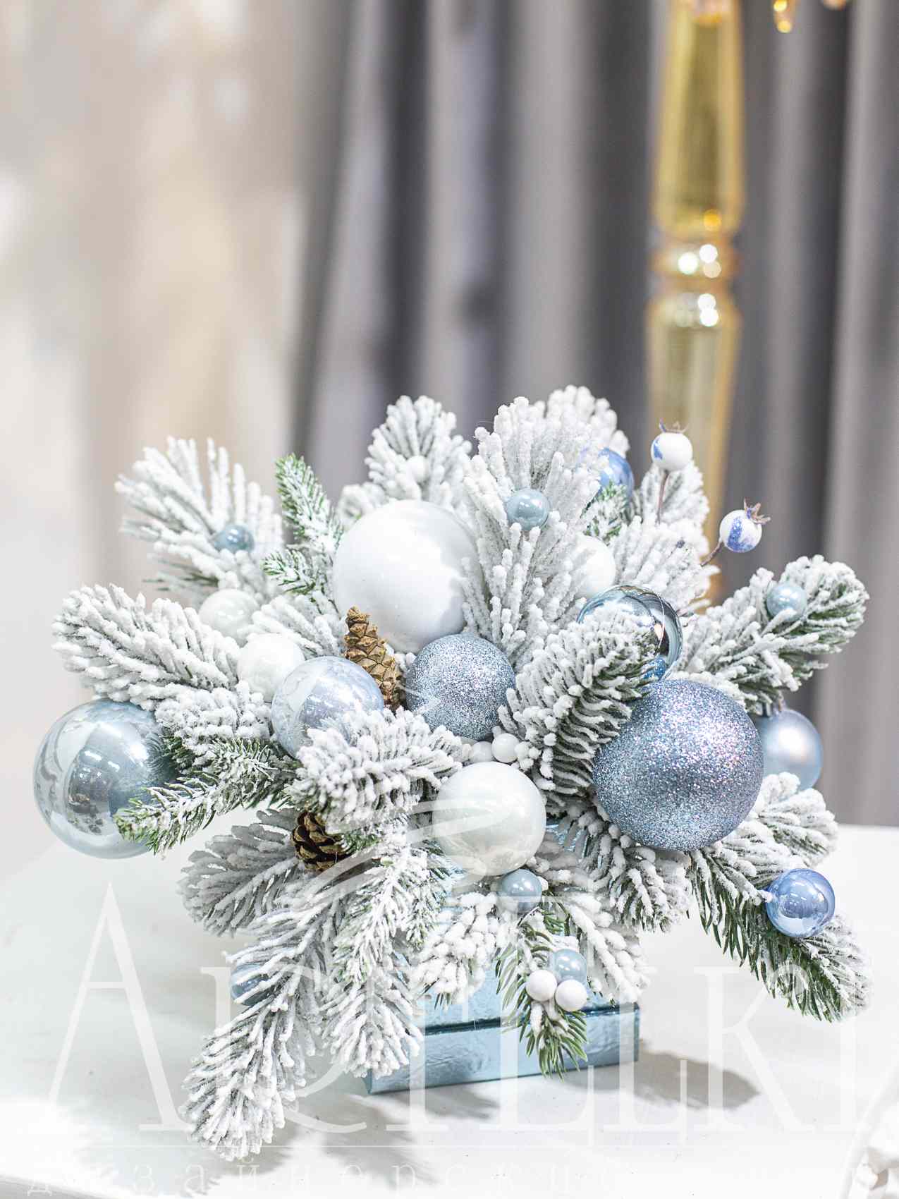 Новогодняя МИНИ композиция "Бело-голубая"