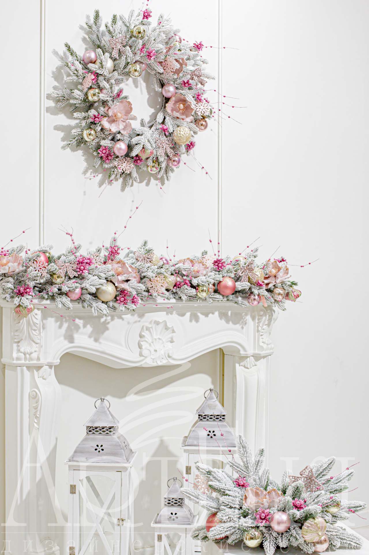 Новогодний декор для дома и офиса, комплект "Розовый бутон"