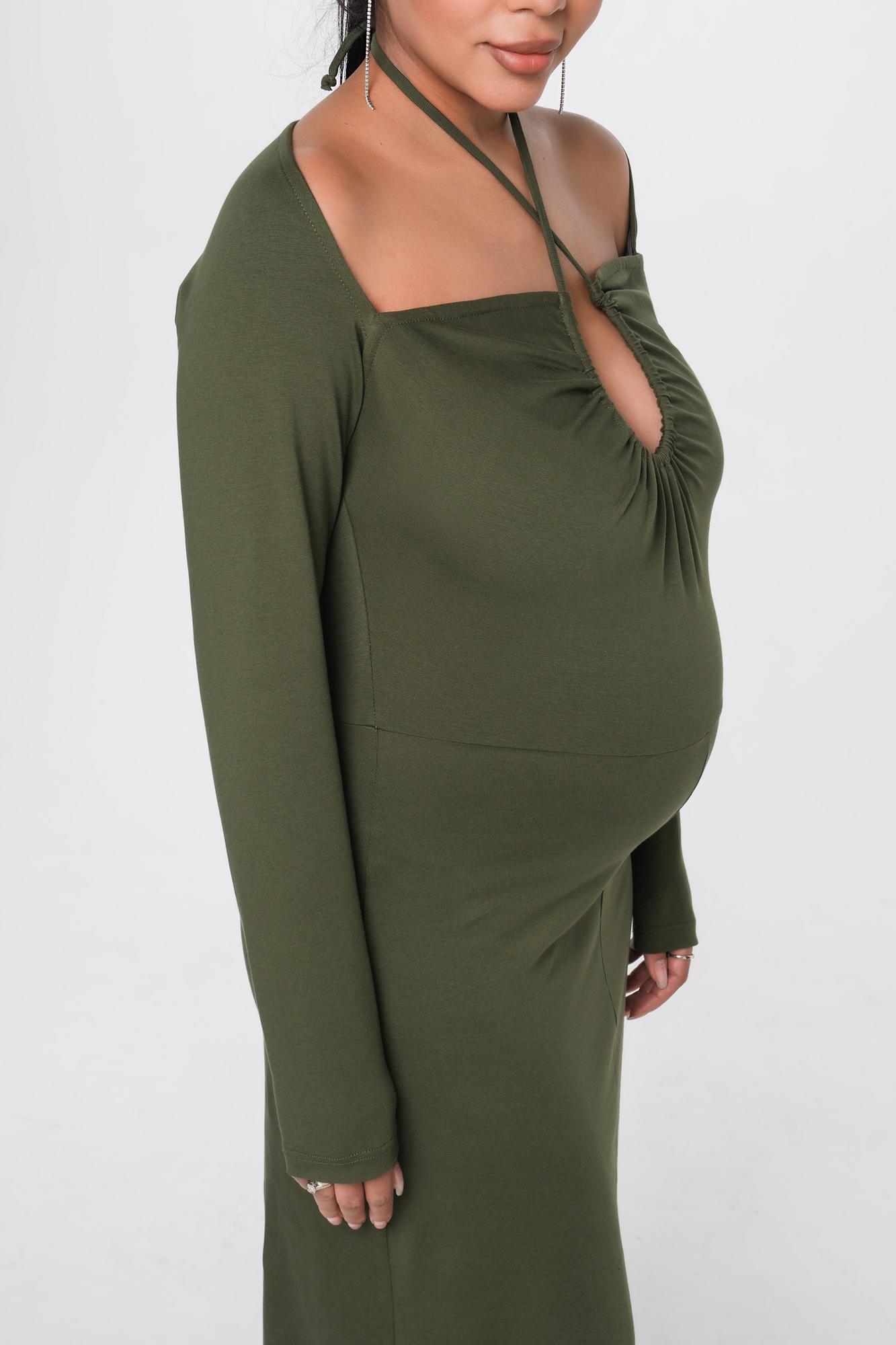 Зеленое платье из мягкого хлопкового трикотажа с драпировкой на груди FOR BEST MAMA