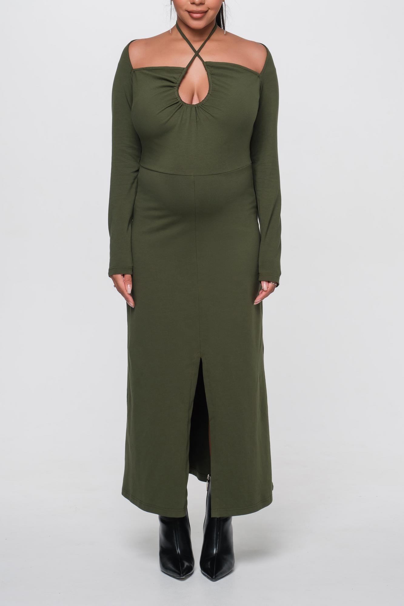 Зеленое платье из мягкого хлопкового трикотажа с драпировкой на груди FOR BEST MAMA