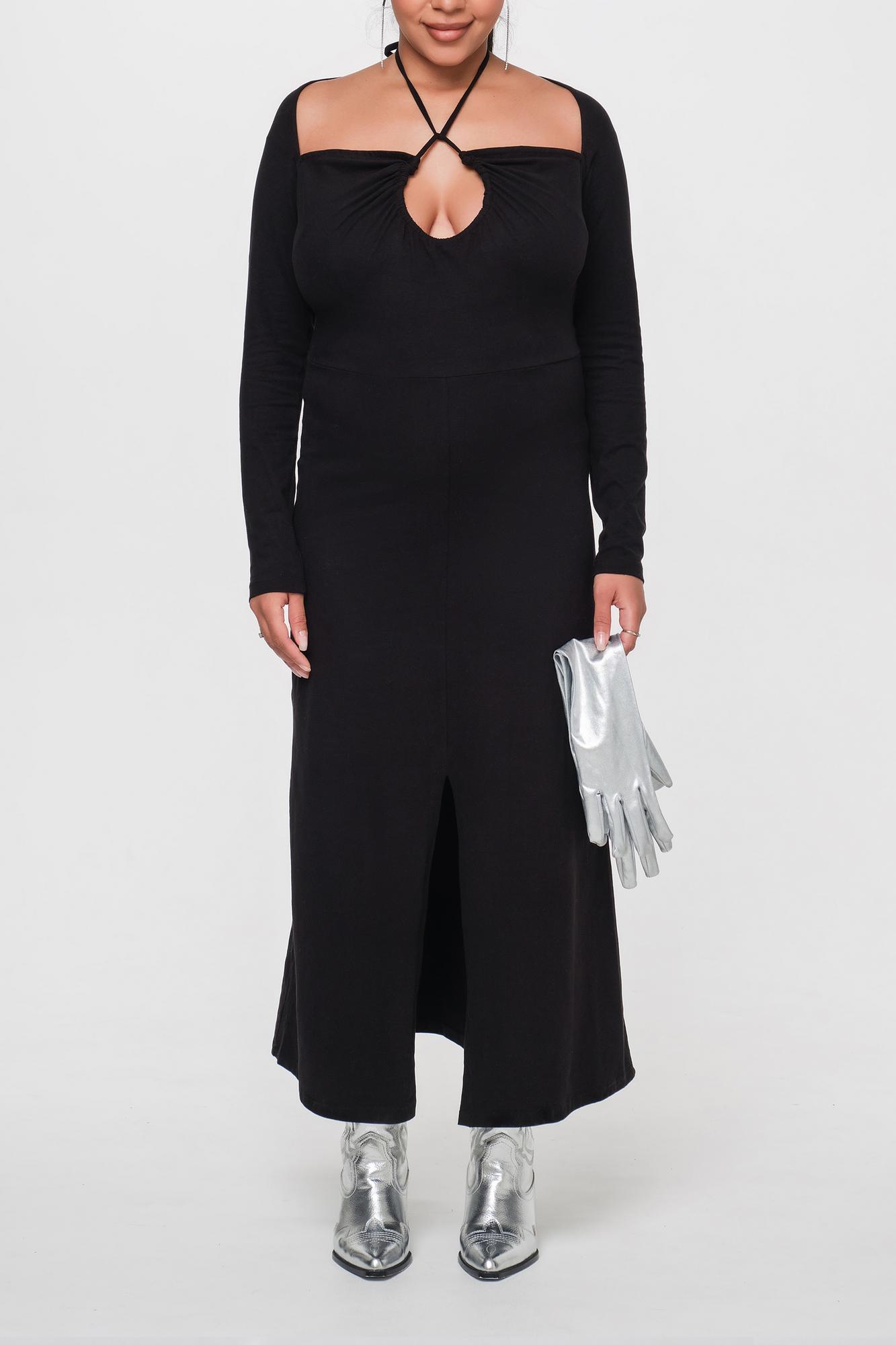 Черное платье из мягкого хлопкового трикотажа с драпировкой на груди FOR BEST MAMA