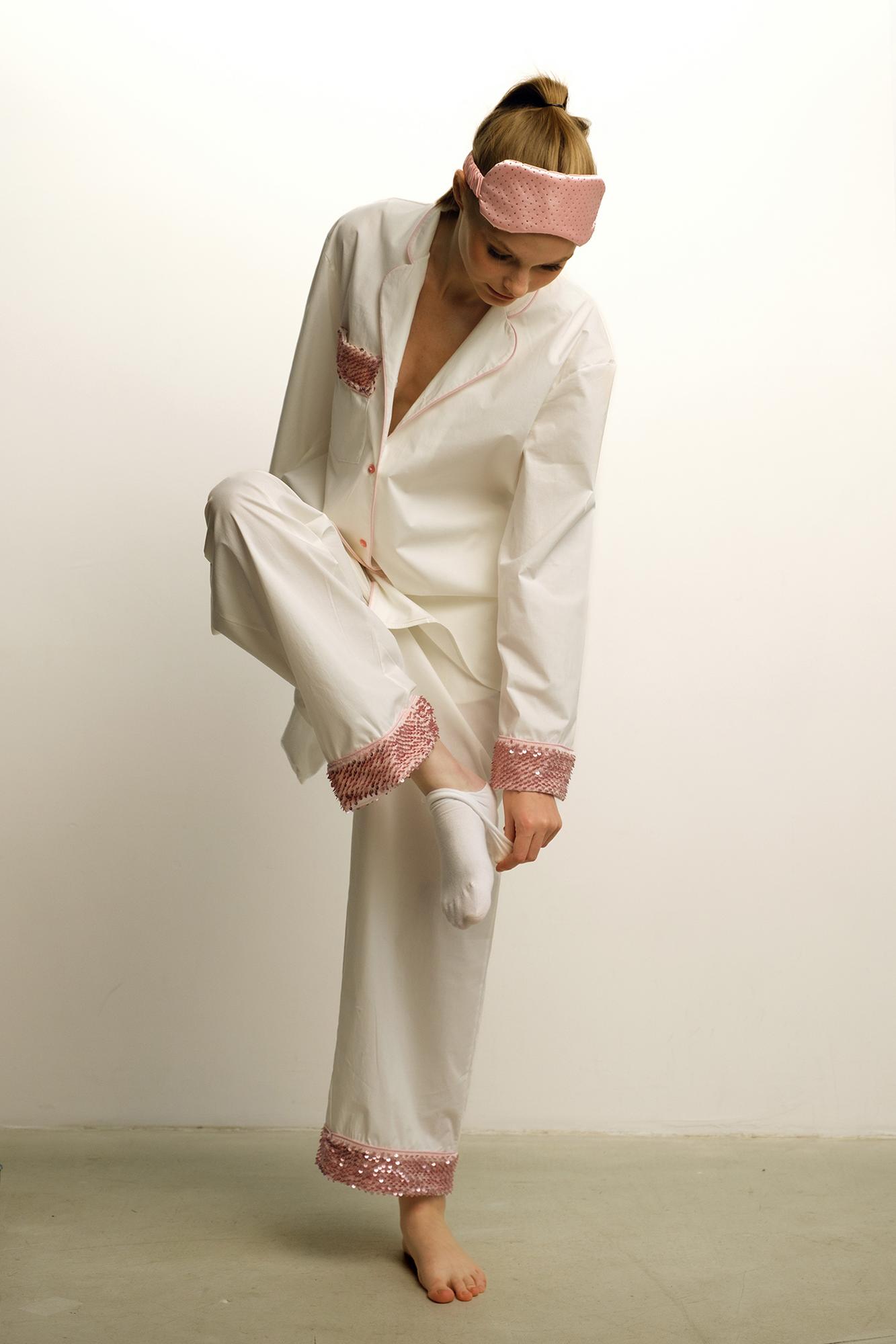 Молочный пижамный комплект с кантом и пайетками FOR BEST MAMA