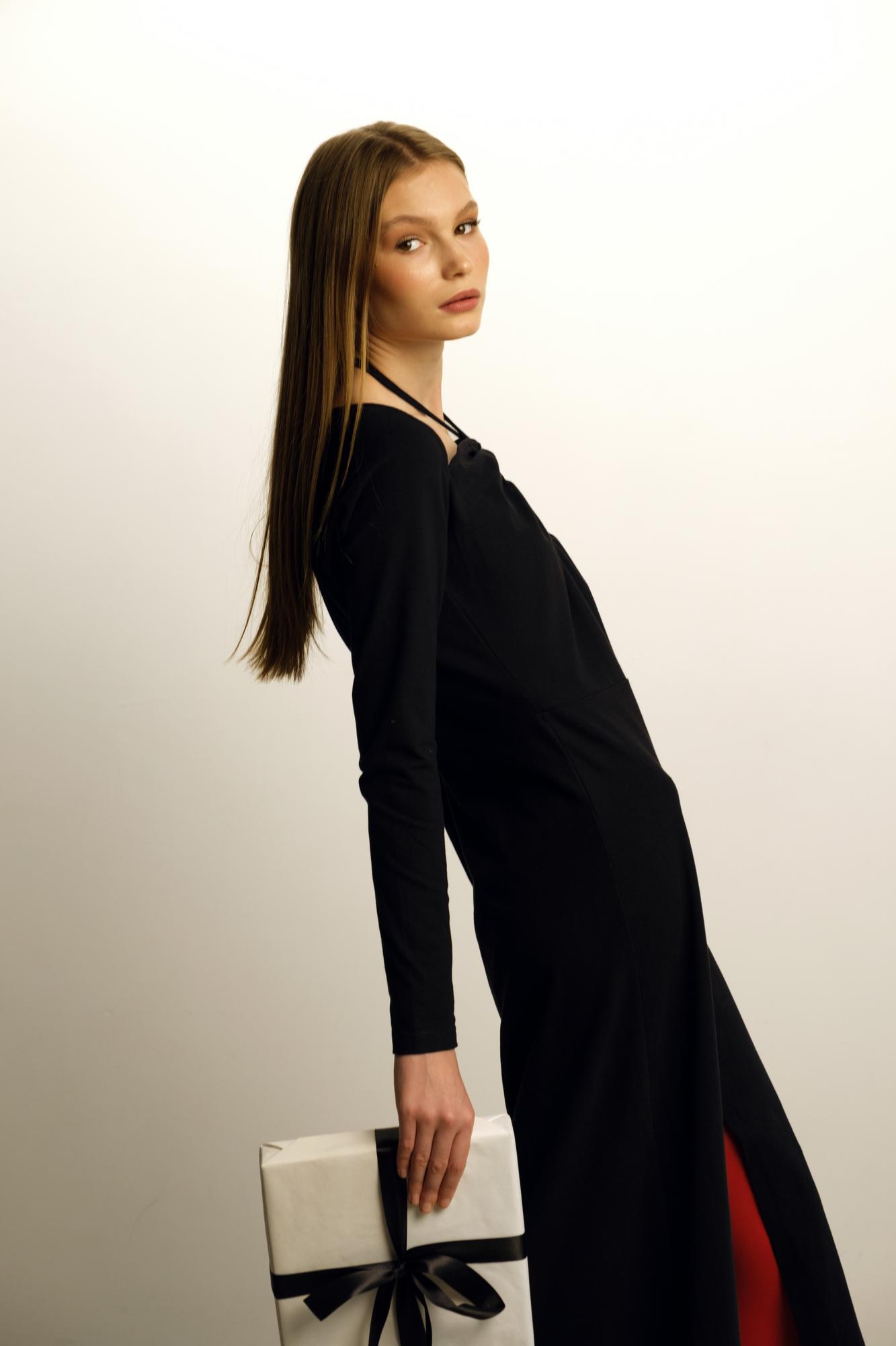 Платье из мягкого хлопкового трикотажа с драпировкой на груди черного цвета FOR BEST MAMA