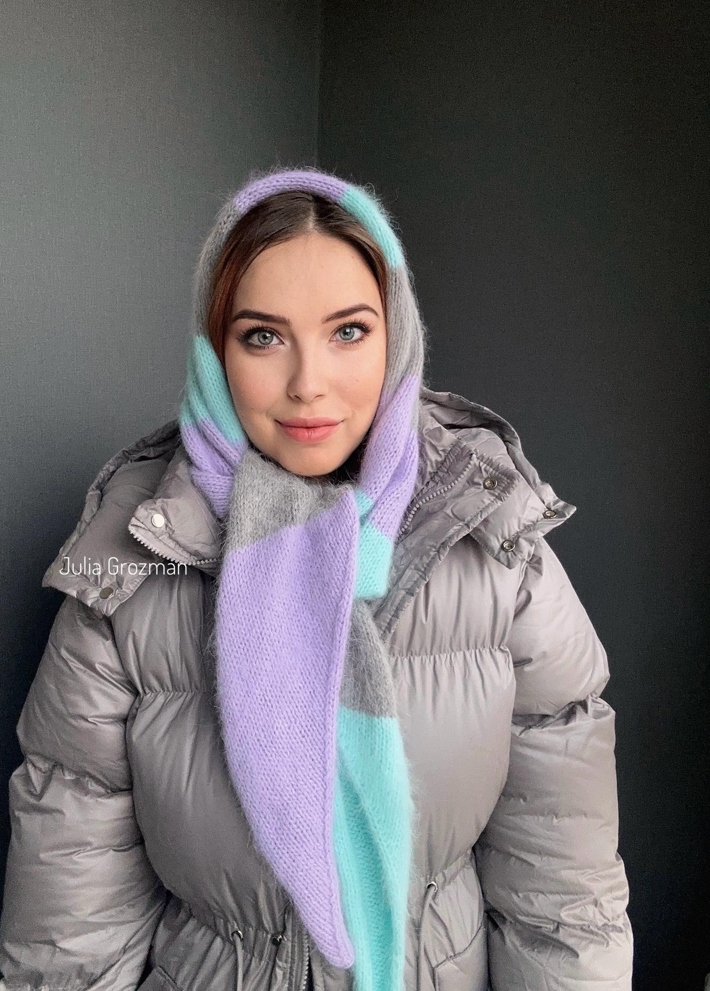 Вязаная косынка (Тиффани/лиловый/серый)