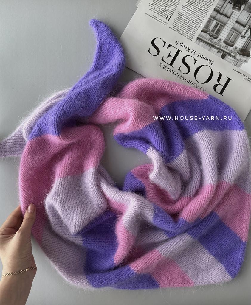Вязаная косынка (розовый Барби/фиолетовый/сиреневый)