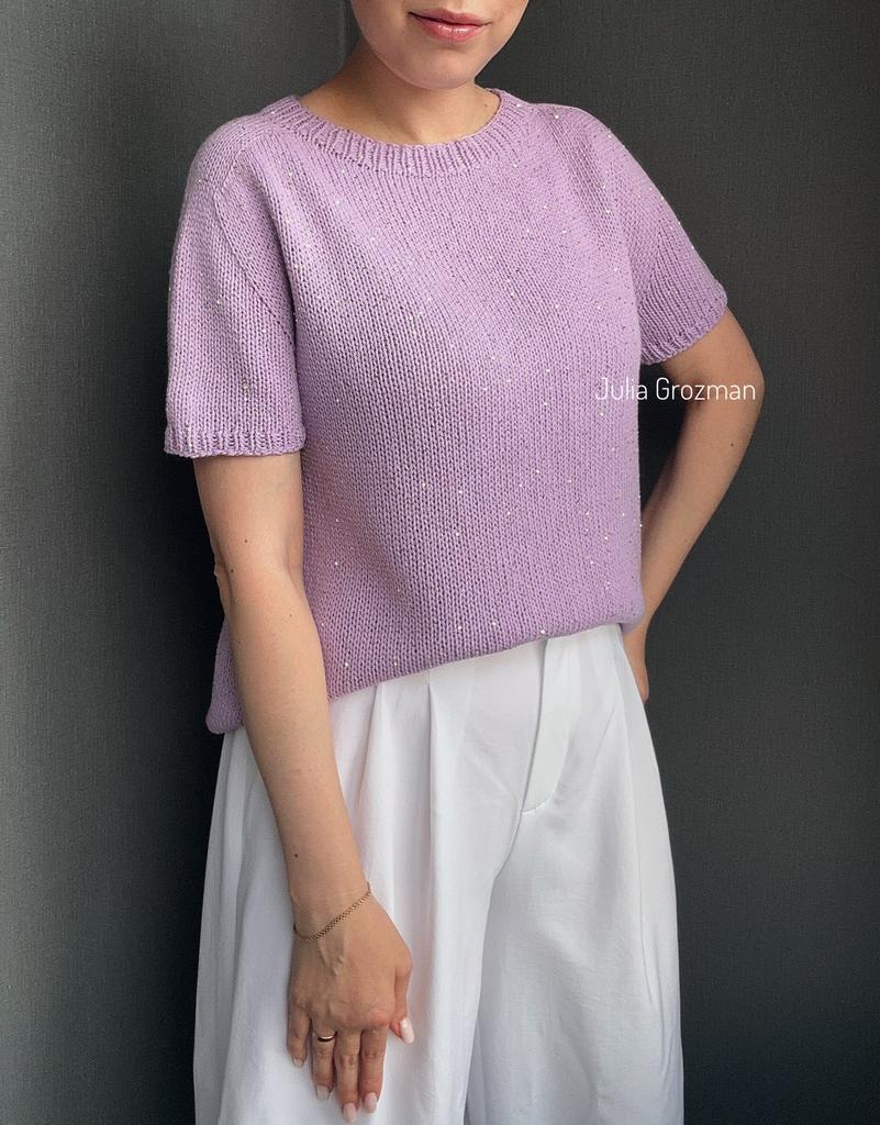 Вязаный  джемпер /топ с пайетками (сиреневый)