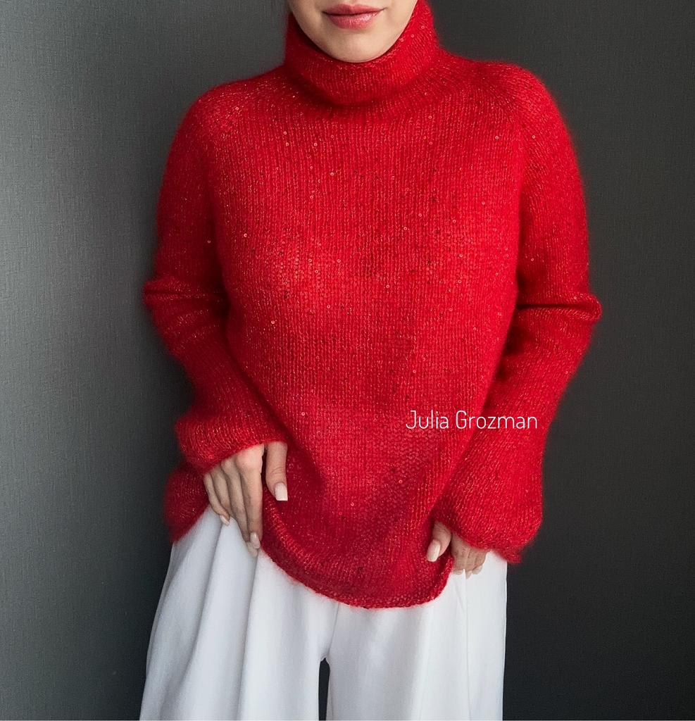 Вязаный свитер  из мохера (красный )