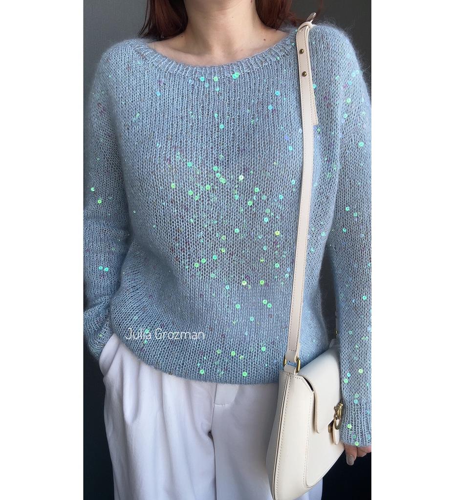 Вязаный джемпер с пайетками (голубой)