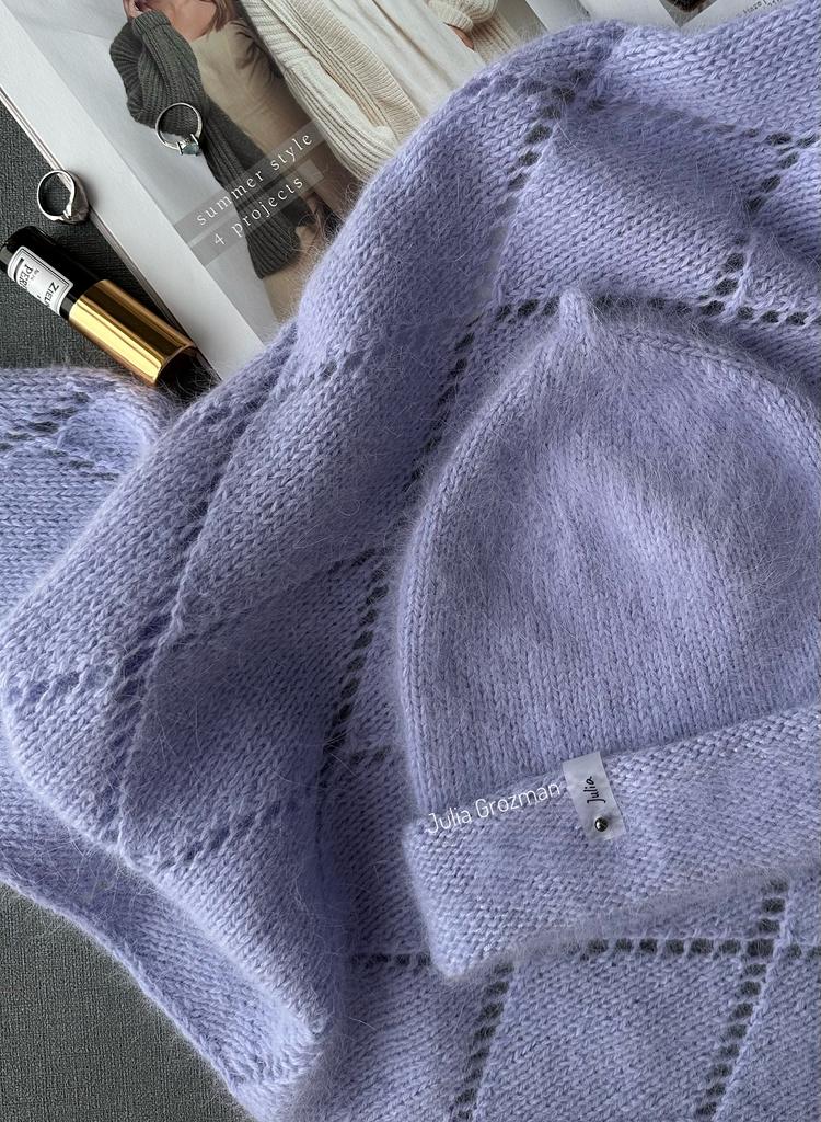 Вязаная шапка с пипкой (сиреневая)