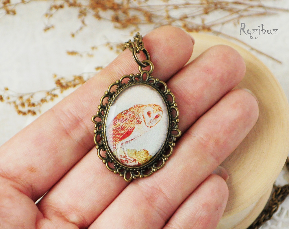 Сова красноглазая - винтажный кулон на длинной цепочке