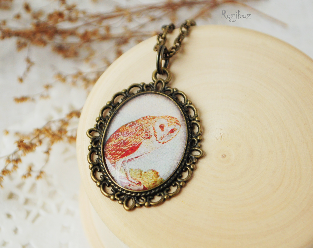 Сова красноглазая - винтажный кулон на длинной цепочке