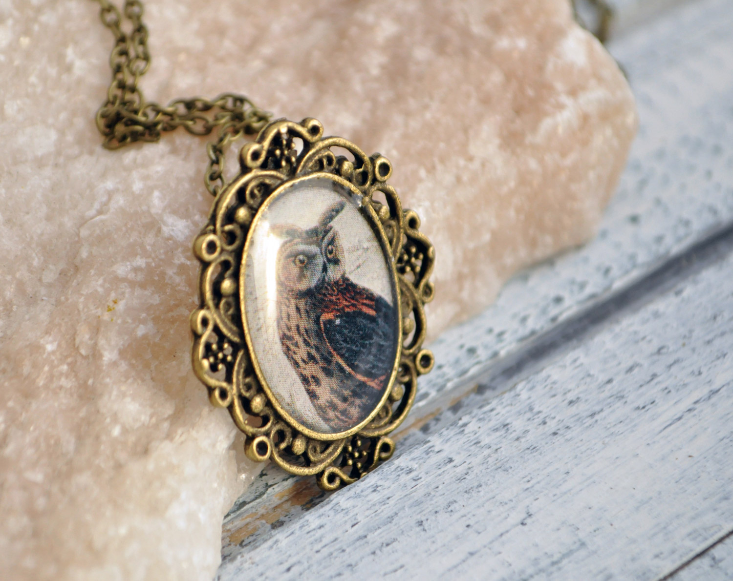 Филин - винтажный кулон на длинной цепочке