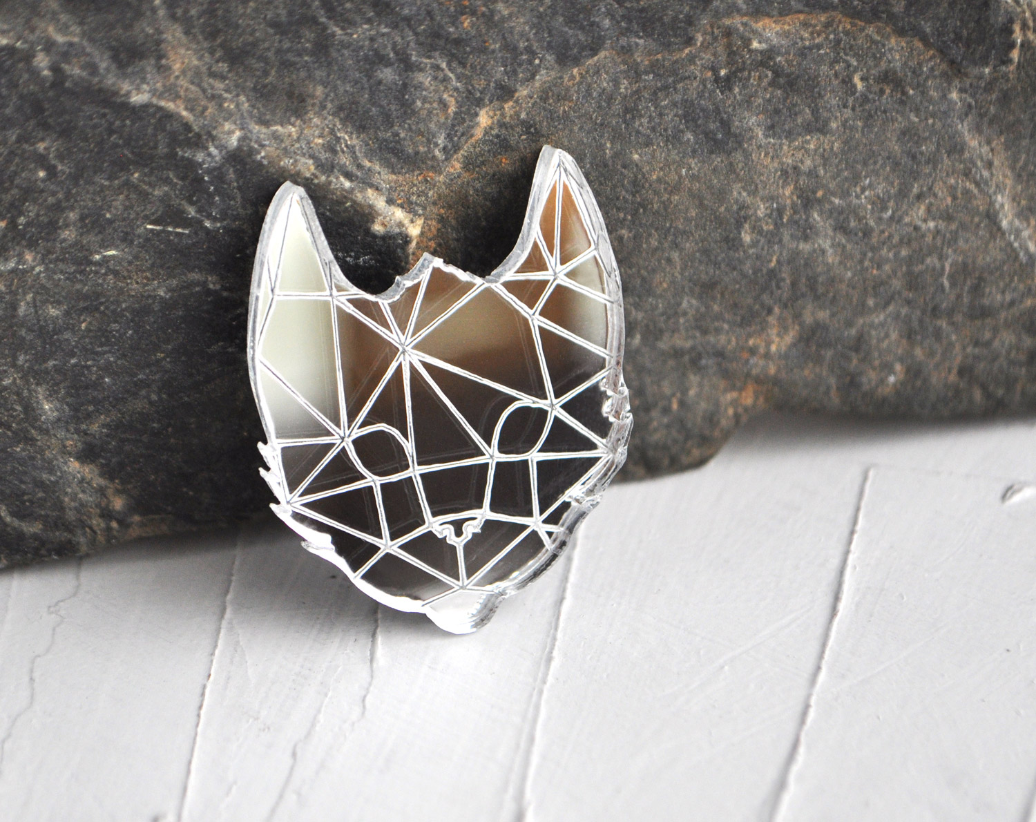 Кот голова - зеркальная брошь